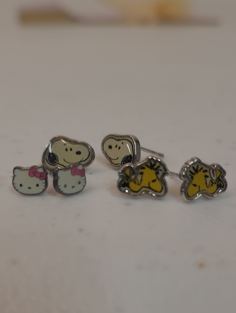 Snoopy, Woodstock, and Hello Kitty Characters - 3 Post Earring Set